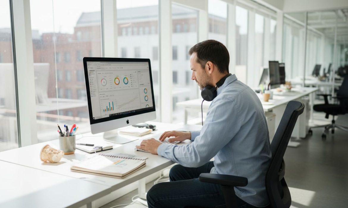 Digital marketer analyzing website SEO data