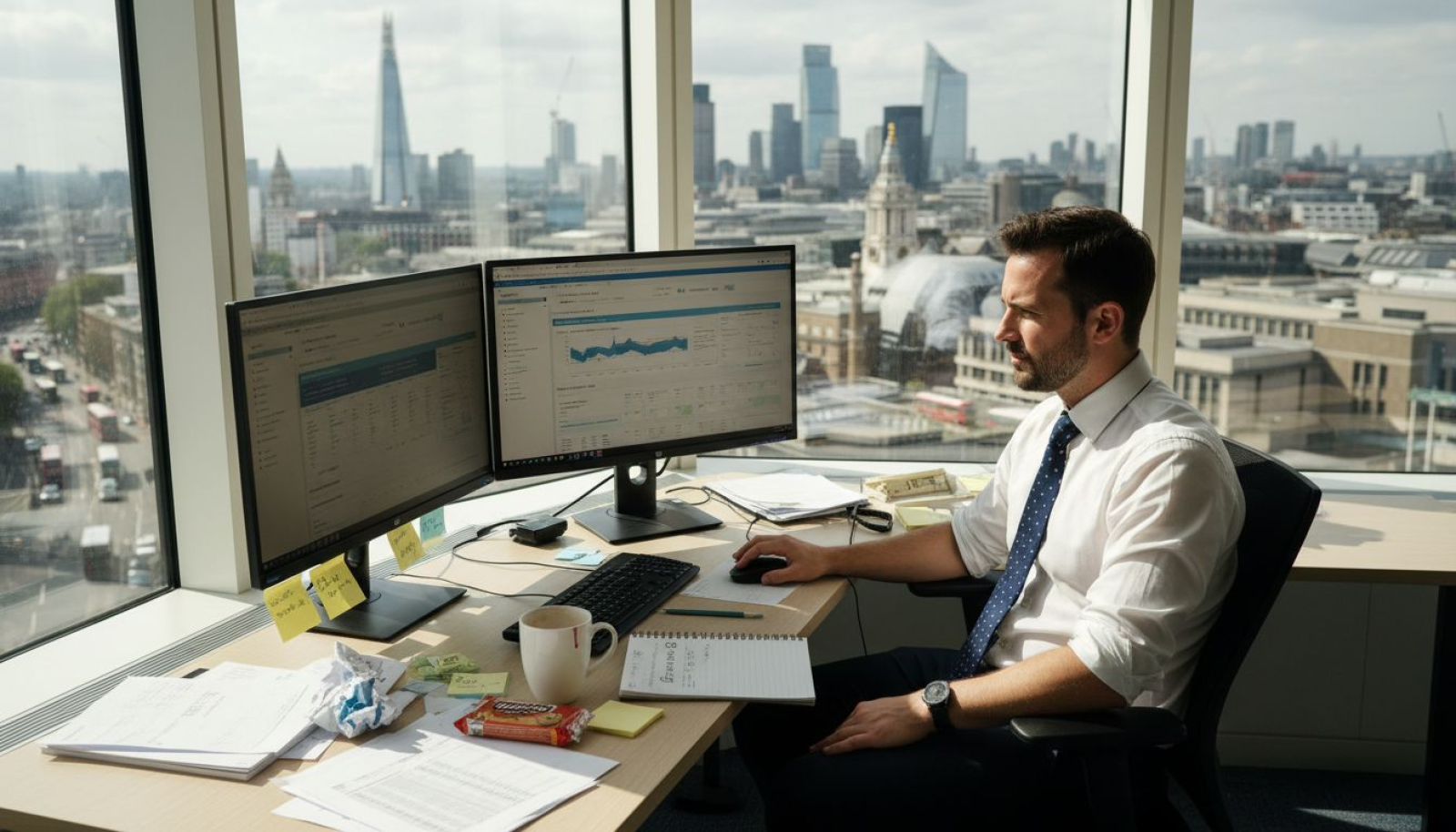 SEO consultant reviews analytics in London office