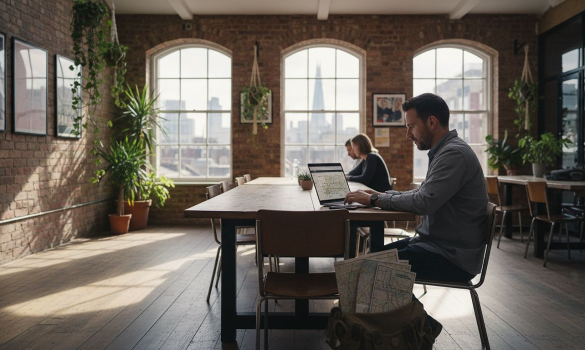 SEO specialist working in London coworking space