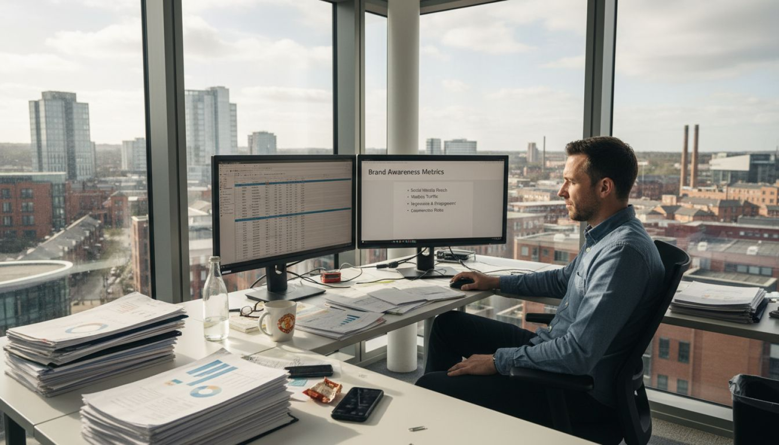 Marketer in UK office reviews analytics data