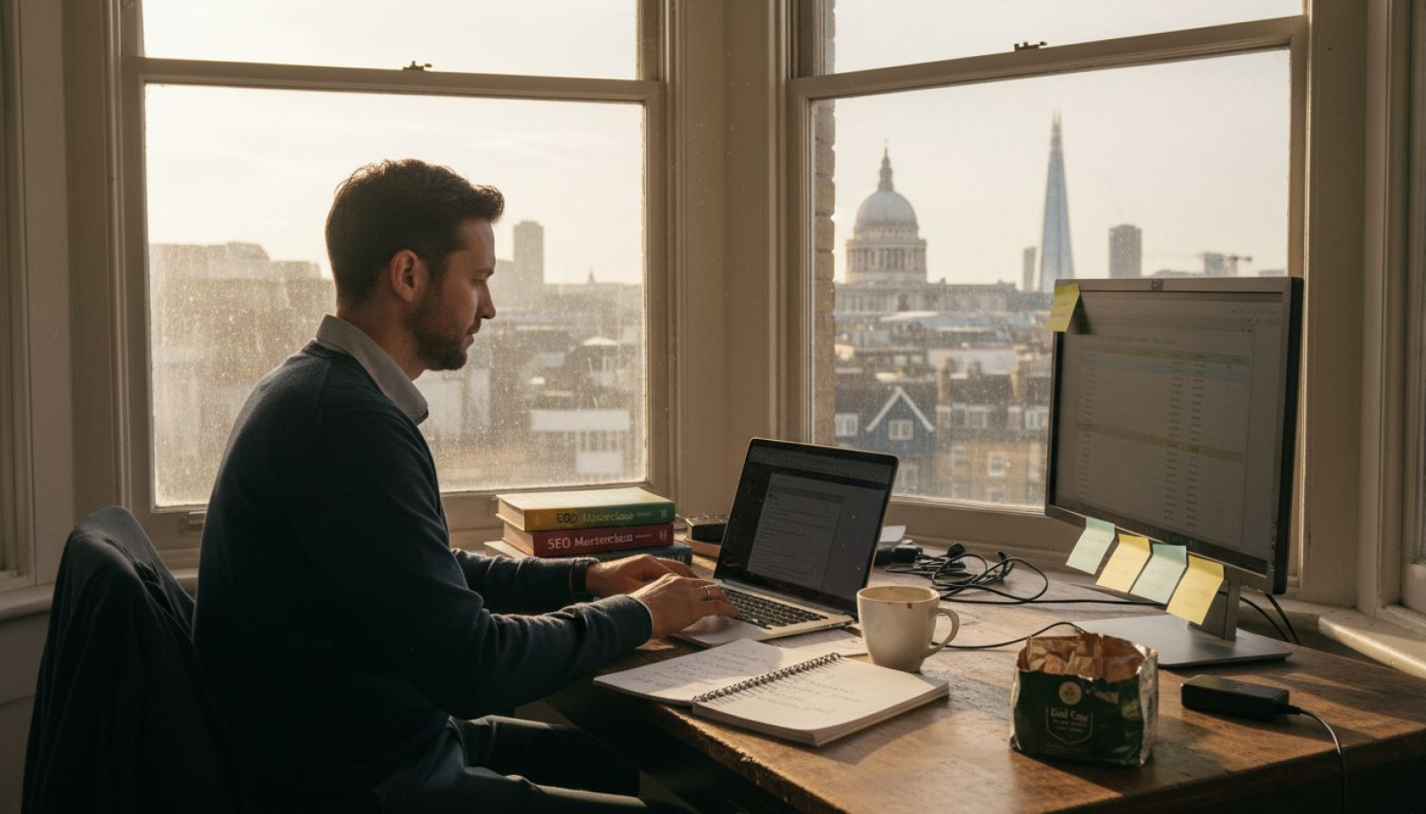 Freelance SEO expert working in London office