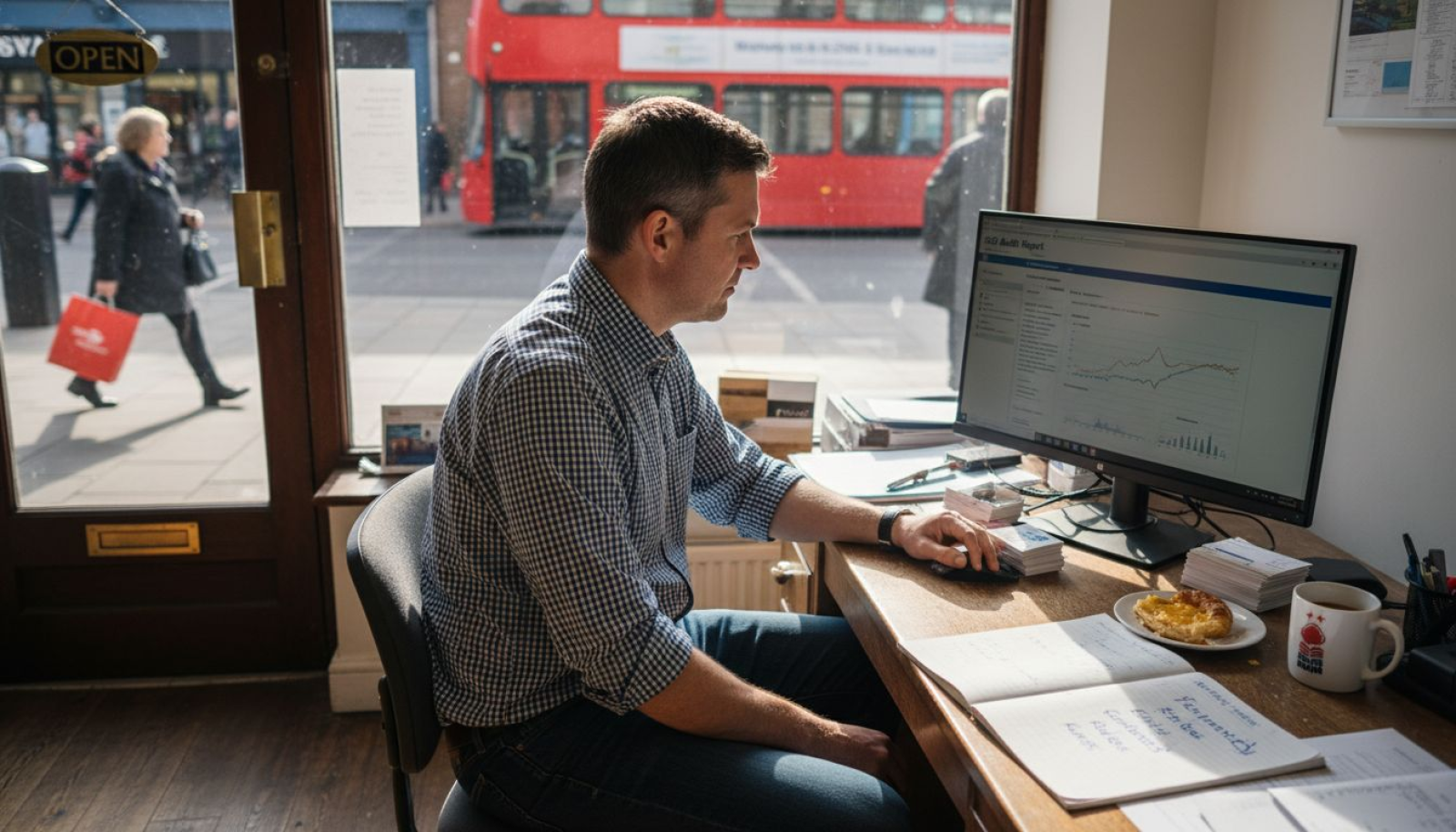 Business owner reviewing SEO audit results