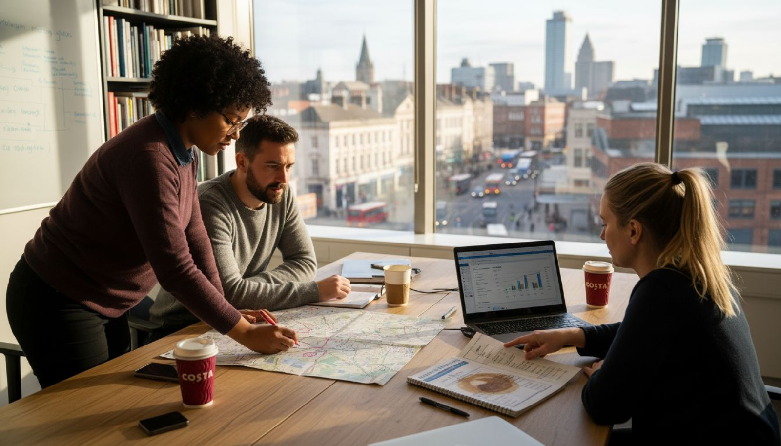 SEO team collaborating in Nottingham city office
