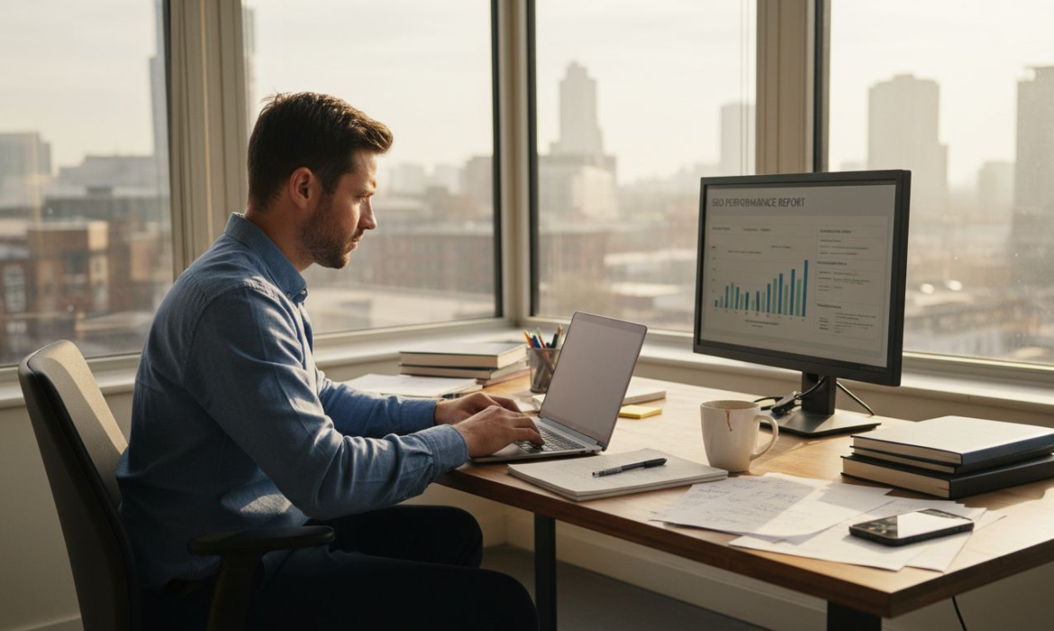 Marketing specialist working on website traffic