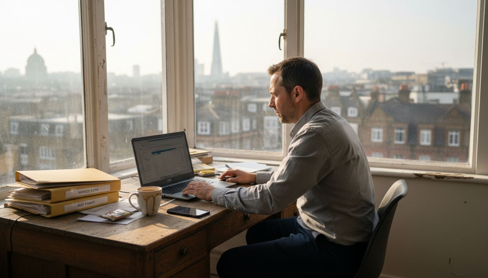 SEO consultant at UK office desk with analytics