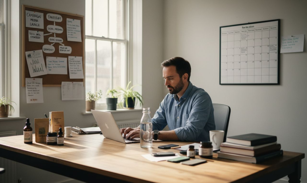 SME owner working in sunny office
