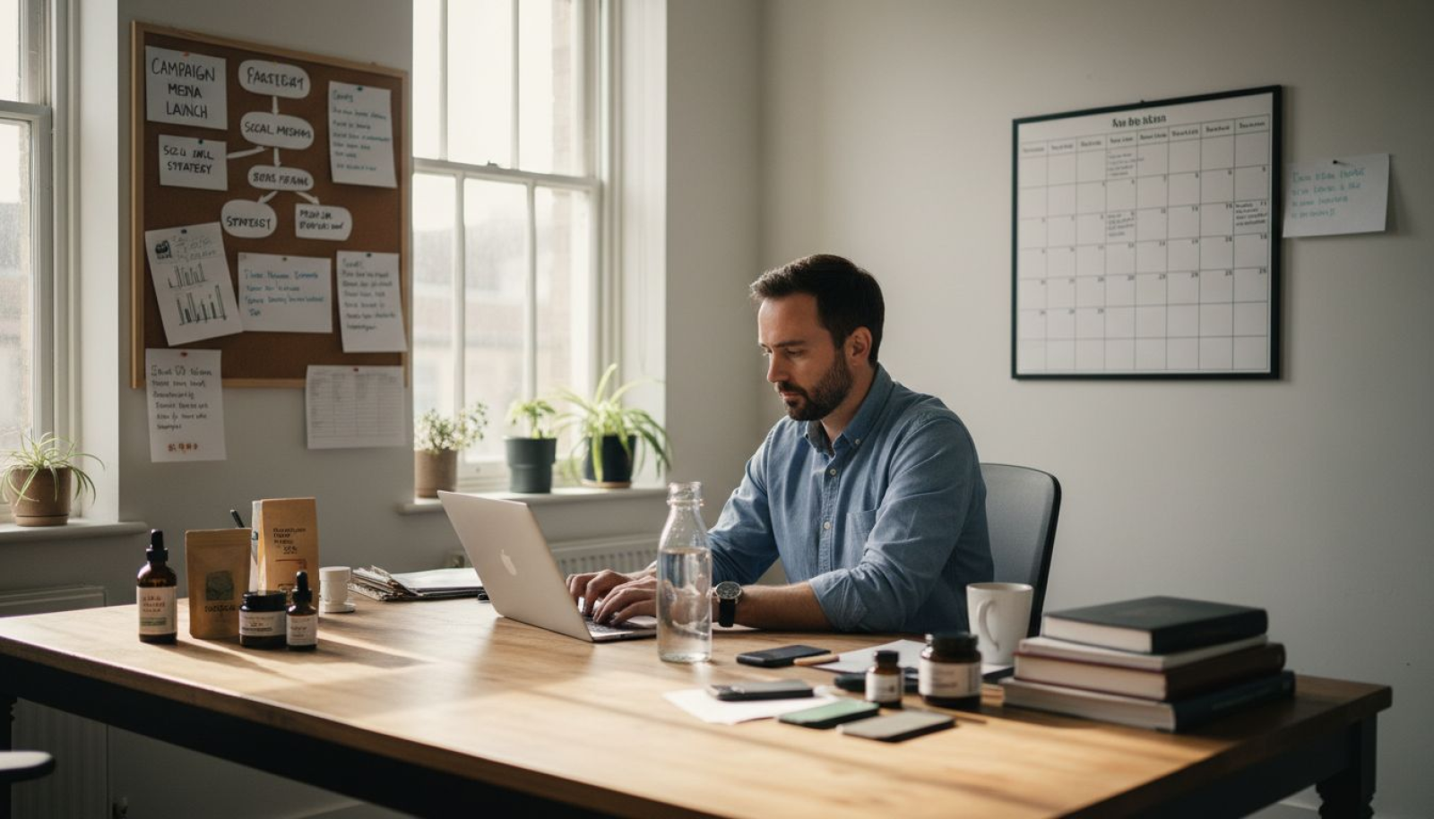 SME owner working in sunny office