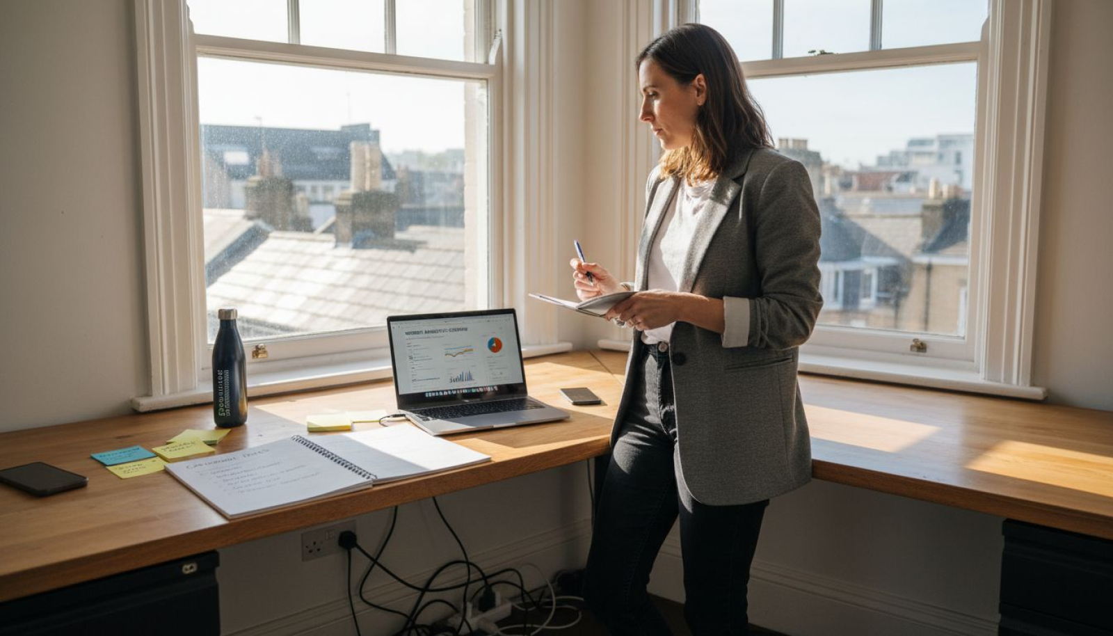 Consultant reviewing analytics in SME office