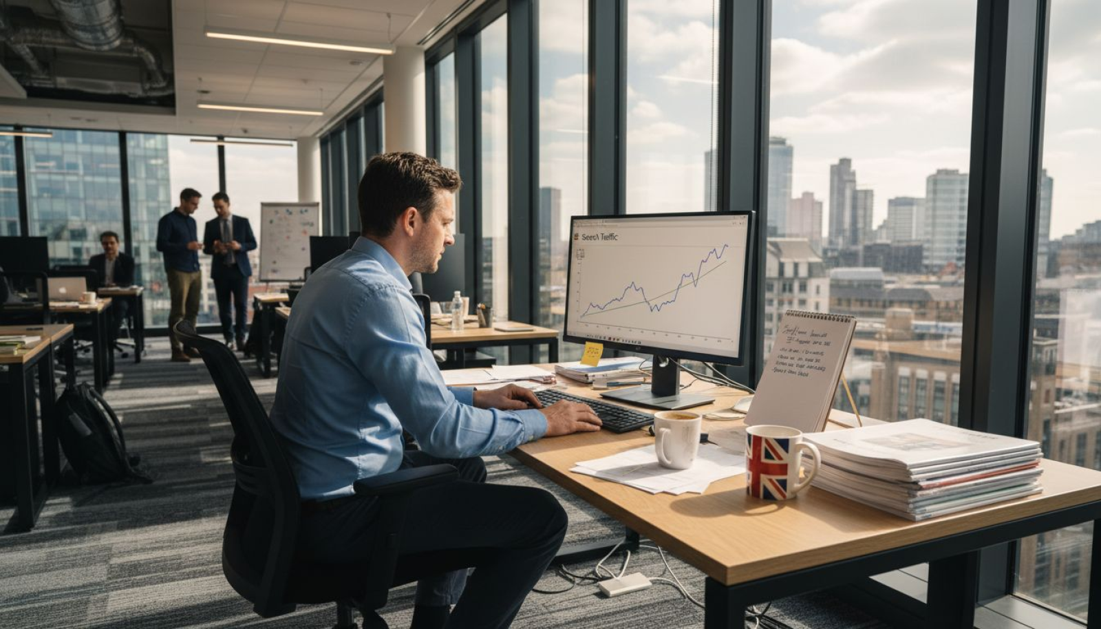 Man reviewing ecommerce SEO data in London office