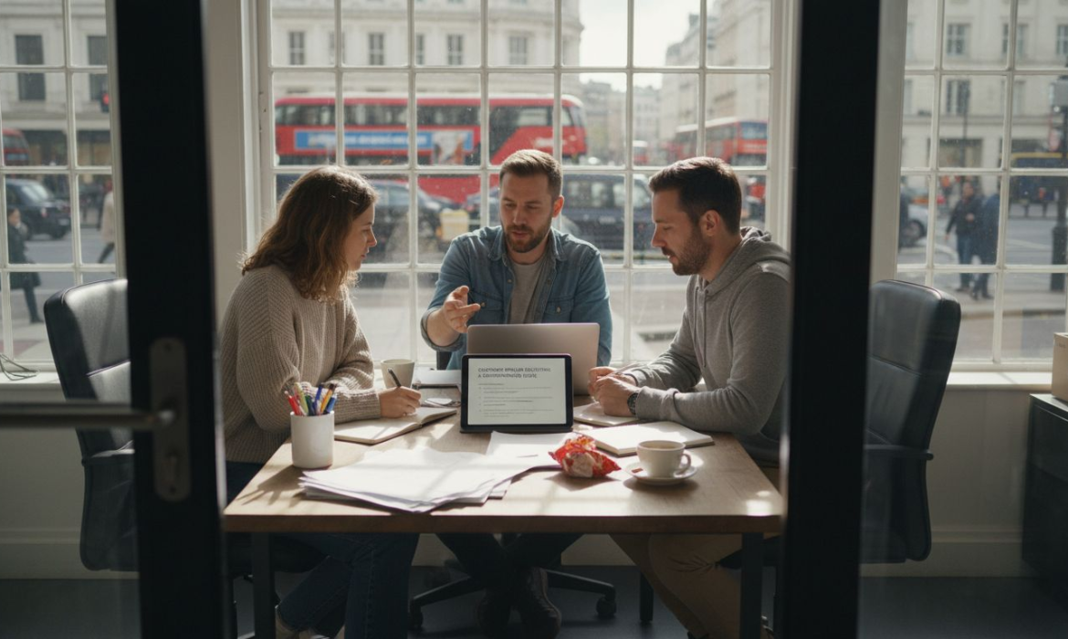 Ecommerce team reviewing content marketing strategies