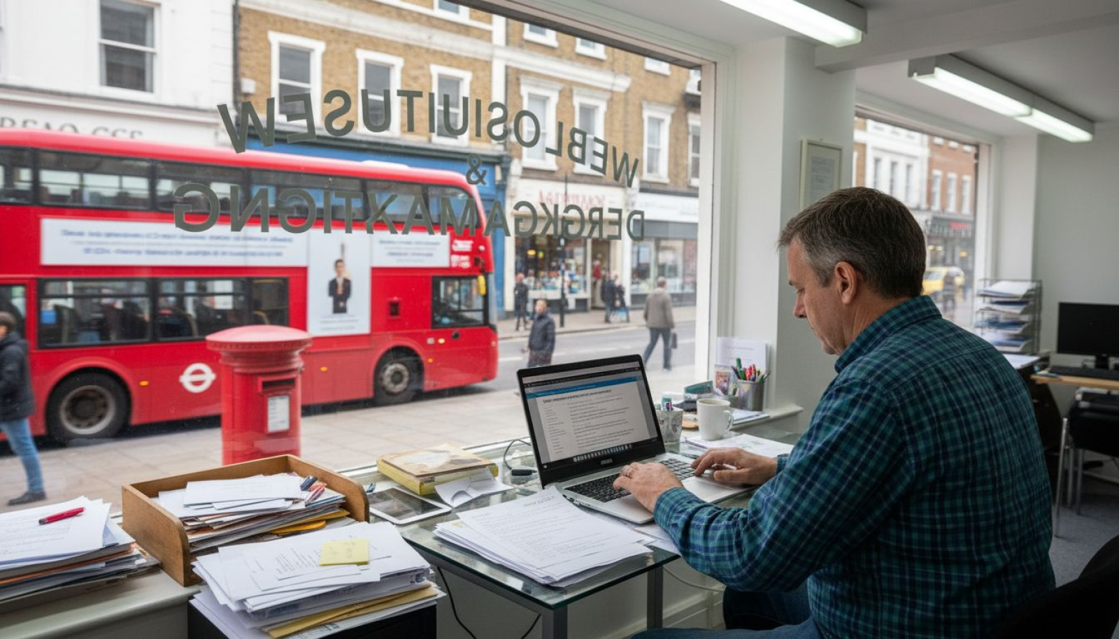 Man reviewing SEO audit in UK office