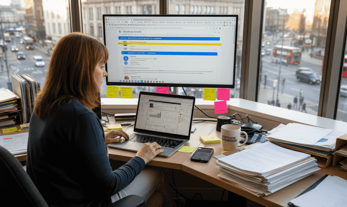 Business owner reviewing SEO analytics