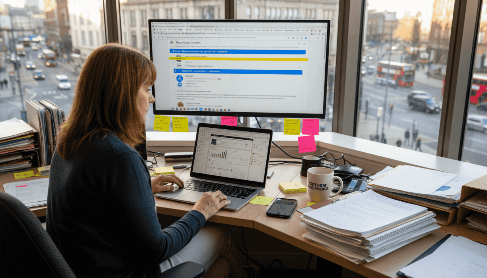 Business owner reviewing SEO analytics