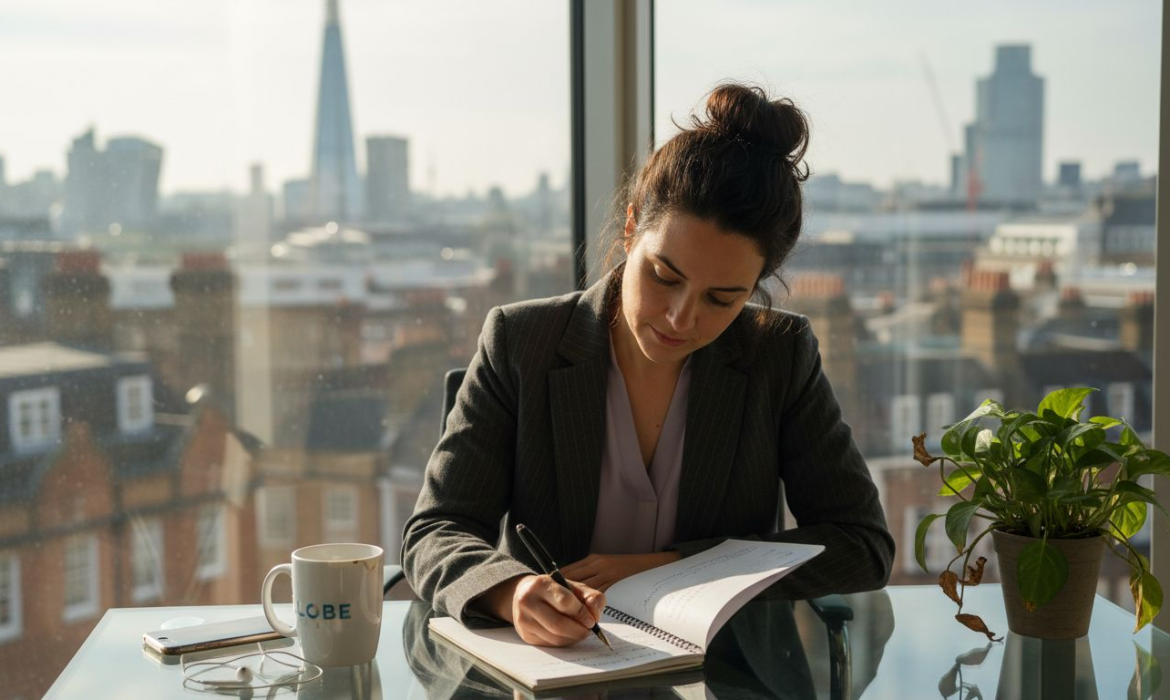 Consultant drafting content strategy in London office